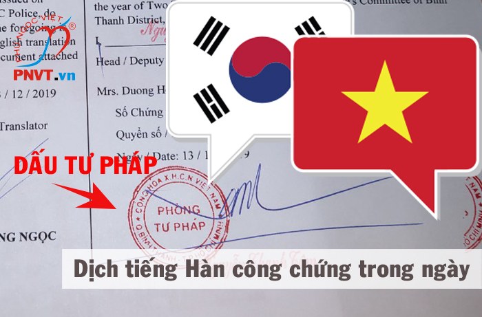 Dịch thuật công chứng tiếng Hàn lấy ngay tại Hà Nội